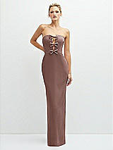 Front View Thumbnail - Sienna Rhinestone Bow Trimmed Peek-a-Boo Deep-V Maxi Dress with Pencil Skirt