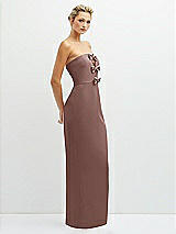 Side View Thumbnail - Sienna Rhinestone Bow Trimmed Peek-a-Boo Deep-V Maxi Dress with Pencil Skirt