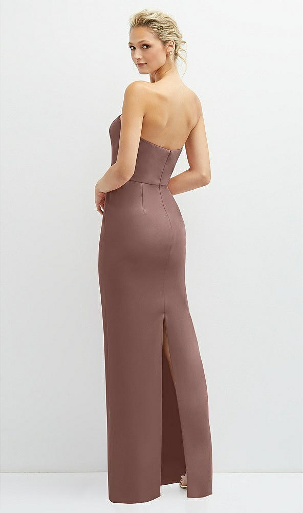 Back View - Sienna Rhinestone Bow Trimmed Peek-a-Boo Deep-V Maxi Dress with Pencil Skirt