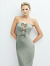 Alt View 1 Thumbnail - Willow Green Rhinestone Bow Trimmed Peek-a-Boo Deep-V Maxi Dress with Pencil Skirt