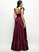 Rear View Thumbnail - Cabernet Satin Corset Maxi Dress with Ruffle Straps & Skirt