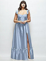 Alt View 1 Thumbnail - Cloudy Satin Corset Maxi Dress with Ruffle Straps & Skirt