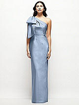 Front View Thumbnail - Cloudy Oversized Bow One-Shoulder Satin Column Maxi Dress