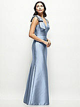 Side View Thumbnail - Cloudy Deep V-back Satin Trumpet Dress with Cascading Bow at One Shoulder