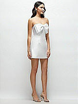 Side View Thumbnail - White Oversized Bow Strapless Little White Mini Dress with Pearl Accents