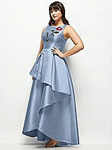 Side View Thumbnail - Cloudy Beaded Floral Bodice Satin Maxi Dress with Layered Ballgown Skirt