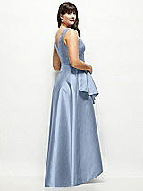 Rear View Thumbnail - Cloudy Beaded Floral Bodice Satin Maxi Dress with Layered Ballgown Skirt