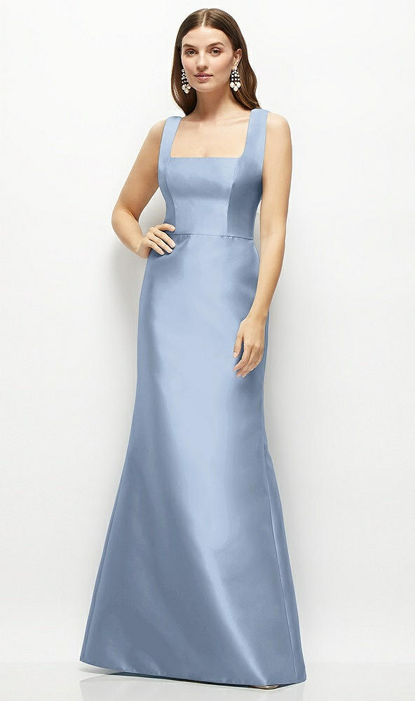 Front View - Cloudy Satin Square Neck Fit and Flare Maxi Dress