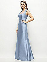 Side View Thumbnail - Cloudy Satin Square Neck Fit and Flare Maxi Dress