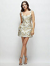 Front View Thumbnail - Winter Rose Tie-Strap Cat-Eye Boned Bodice Brocade Mini Dress