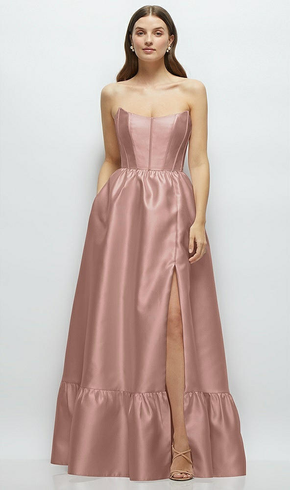 Front View - Neu Nude Strapless Cat-Eye Boned Bodice Maxi Dress with Ruffle Hem