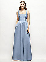 Front View Thumbnail - Cloudy Square-Neck Satin Maxi Dress with Full Skirt