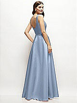 Rear View Thumbnail - Cloudy Square-Neck Satin Maxi Dress with Full Skirt