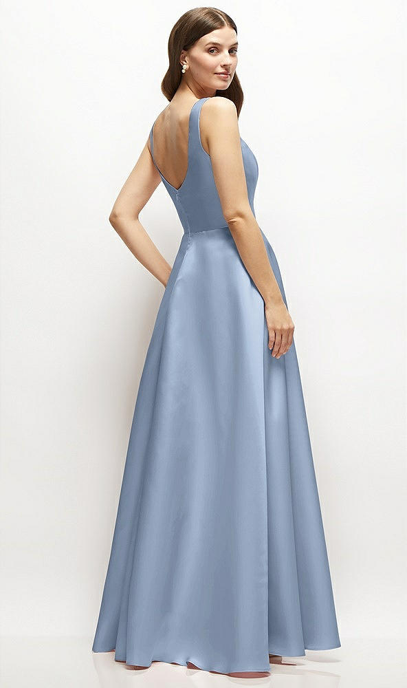 Back View - Cloudy Square-Neck Satin Maxi Dress with Full Skirt