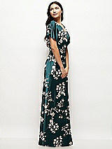 Side View Thumbnail - Vintage Primrose Evergreen Plunge Neck Kimono Sleeve Floral Satin Bias Maxi Dress