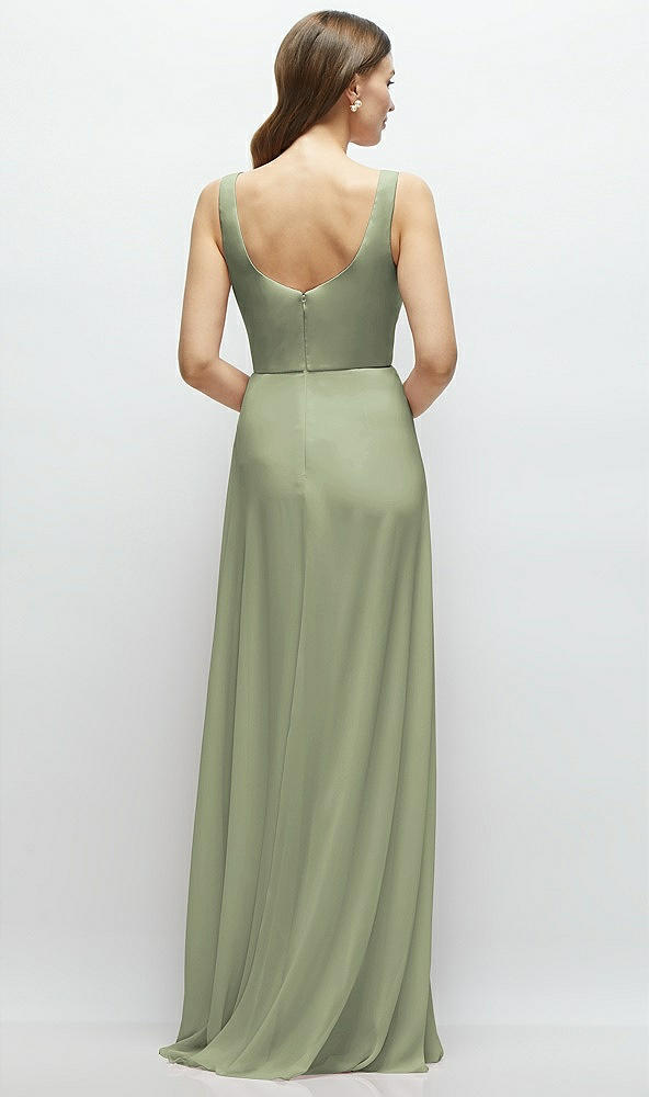 Back View - Sage Square Neck Chiffon Maxi Dress with Circle Skirt