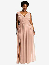 Front View Thumbnail - Pale Peach Sleeveless Draped Chiffon Maxi Dress with Front Slit