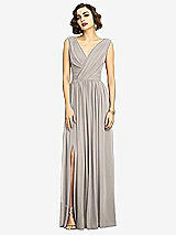 Alt View 3 Thumbnail - Taupe Sleeveless Draped Chiffon Maxi Dress with Front Slit