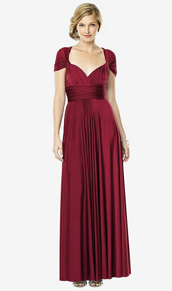 Front View - Burgundy Twist Wrap Convertible Maxi Dress