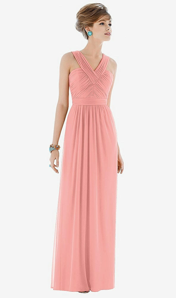 Front View - Apricot Maxi Chiffon Sleeveless Halter Dress