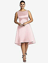 Front View Thumbnail - Ballet Pink Bateau Neck Satin High Low Cocktail Dress