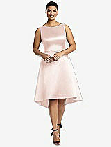 Front View Thumbnail - Blush Bateau Neck Satin High Low Cocktail Dress