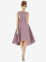 Alt View 1 Thumbnail - Dusty Rose Bateau Neck Satin High Low Cocktail Dress