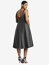 Rear View Thumbnail - Gunmetal Bateau Neck Satin High Low Cocktail Dress