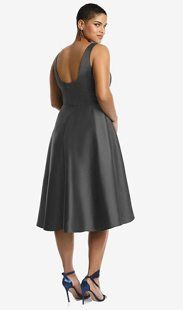 Back View - Gunmetal Bateau Neck Satin High Low Cocktail Dress