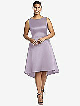 Front View Thumbnail - Lilac Haze Bateau Neck Satin High Low Cocktail Dress