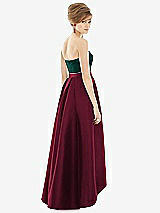 Alt View 2 Thumbnail - Cabernet & Evergreen Strapless Satin High Low Dress with Pockets