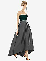 Alt View 1 Thumbnail - Gunmetal & Evergreen Strapless Satin High Low Dress with Pockets