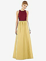 Front View Thumbnail - Maize & Burgundy Sleeveless Keyhole Back Satin Maxi Dress