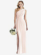 Front View Thumbnail - Blush One-Shoulder Draped Bodice Column Gown