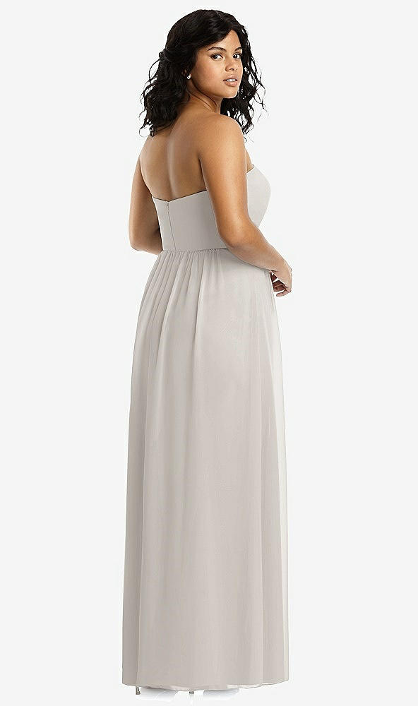 Back View - Oyster Strapless Draped Bodice Maxi Dress with Front Slits