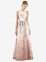Front View Thumbnail - Bow And Blossom Print Sleeveless Closed-Back Floral Satin Maxi Dress with Pockets