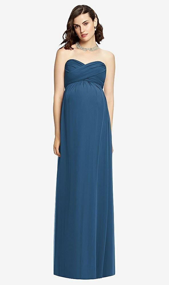 Front View - Dusk Blue Draped Bodice Strapless Maternity Dress