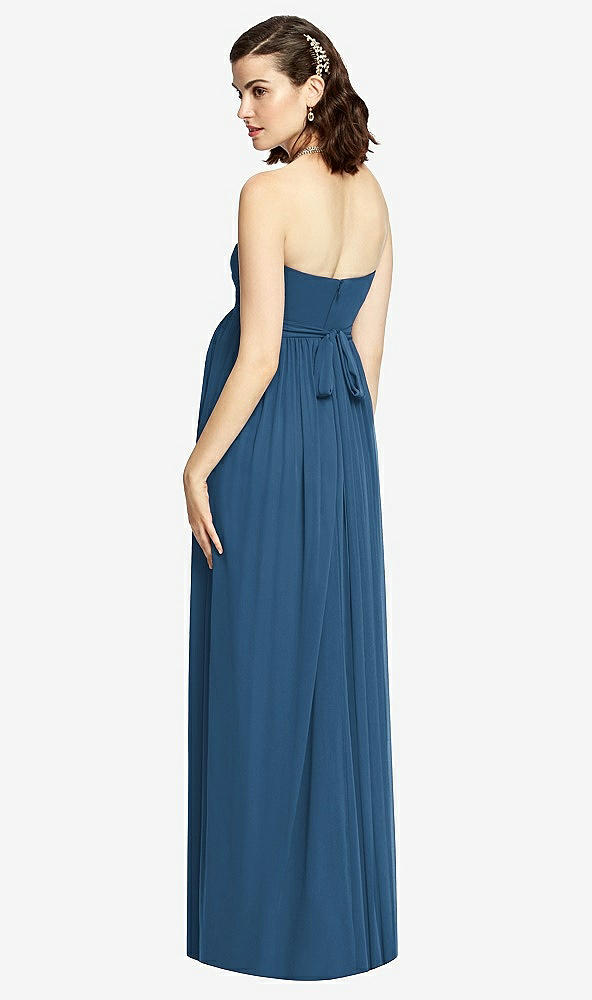 Back View - Dusk Blue Draped Bodice Strapless Maternity Dress