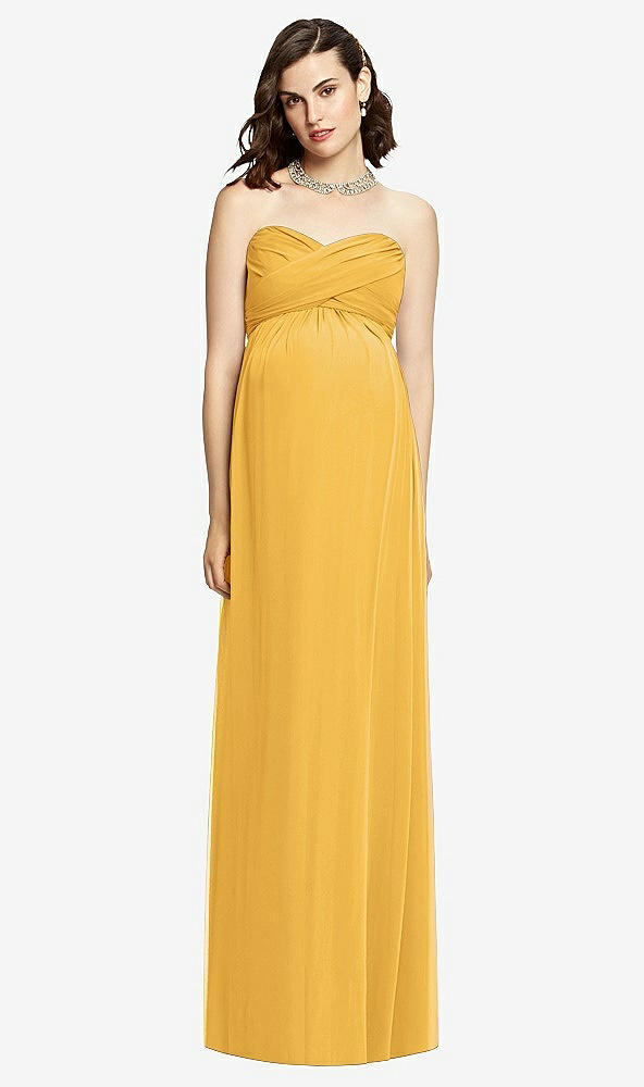 Front View - NYC Yellow Draped Bodice Strapless Maternity Dress