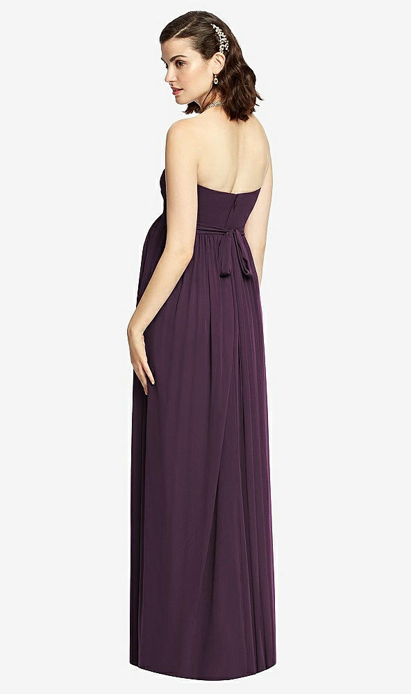 Back View - Aubergine Draped Bodice Strapless Maternity Dress