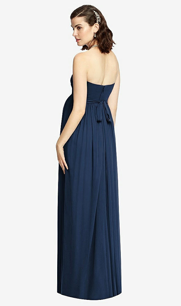 Back View - Midnight Navy Draped Bodice Strapless Maternity Dress