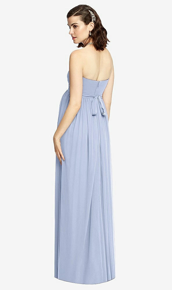 Back View - Sky Blue Draped Bodice Strapless Maternity Dress