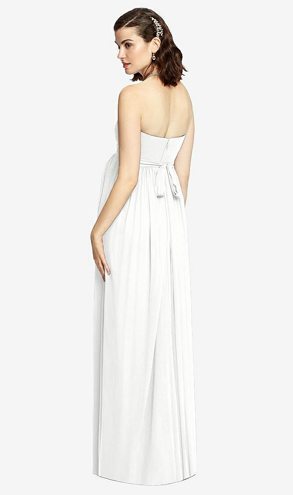 Back View - White Draped Bodice Strapless Maternity Dress