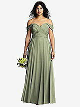 Front View Thumbnail - Sage Off-the-Shoulder Draped Chiffon Maxi Dress