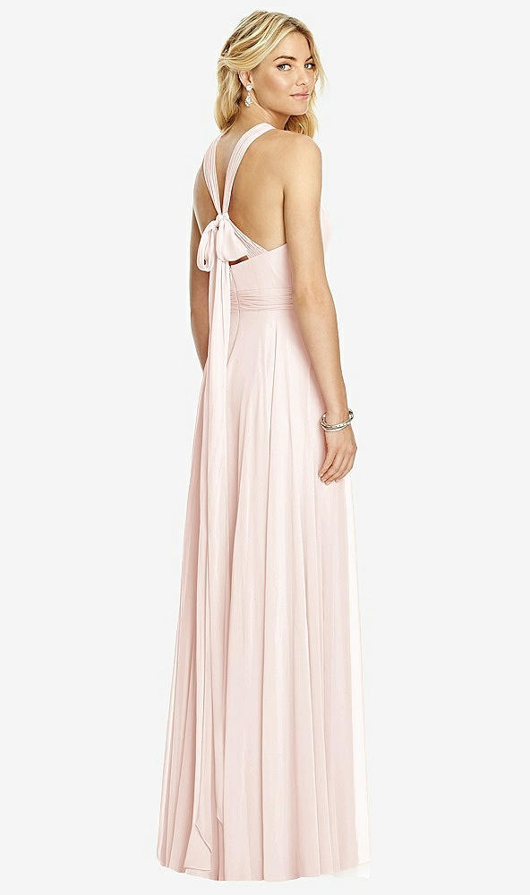 Back View - Blush Cross Strap Open-Back Halter Maxi Dress