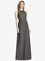 Front View Thumbnail - Caviar Gray Cutout Open-Back Shirred Halter Maxi Dress