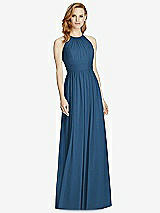 Front View Thumbnail - Dusk Blue Cutout Open-Back Shirred Halter Maxi Dress