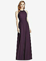 Front View Thumbnail - Aubergine Cutout Open-Back Shirred Halter Maxi Dress