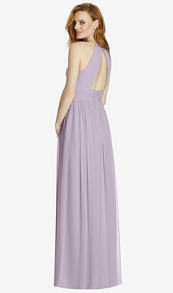 Back View - Lilac Haze Cutout Open-Back Shirred Halter Maxi Dress