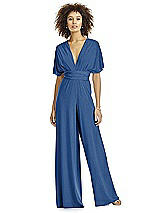 Alt View 3 Thumbnail - Estate Blue Gold Twist Wrap Shimmer Jumpsuit